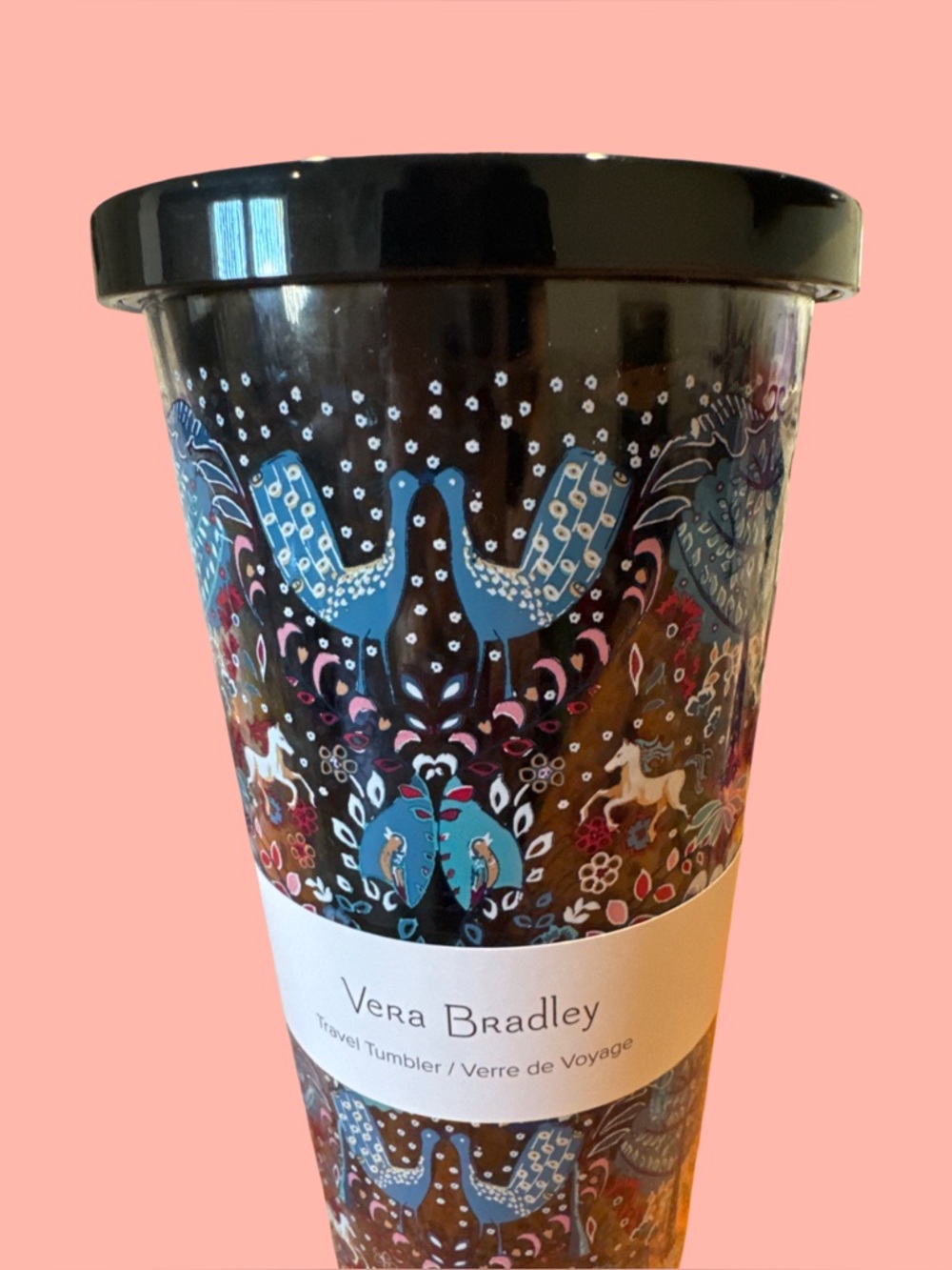Vera Bradley Black & Blue Floral Horse Travel Tumbler